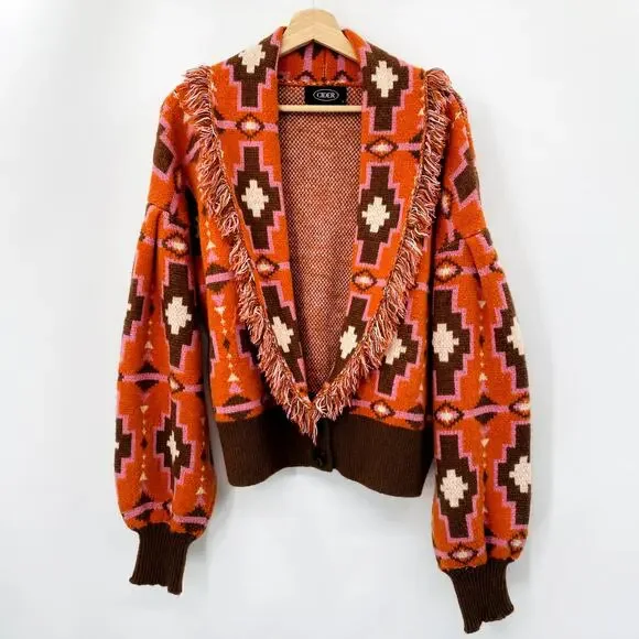 Cider Southwestern Fringe Chunky Cardigan Sweater - Picture 5 of 5